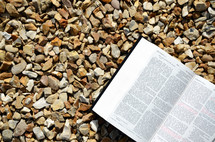 open Bible on gravel 