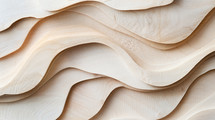 Smooth, flowing plywood layers forming an abstract wave pattern, highlighting natural wood grain and soft curves, ideal for backgrounds or design.