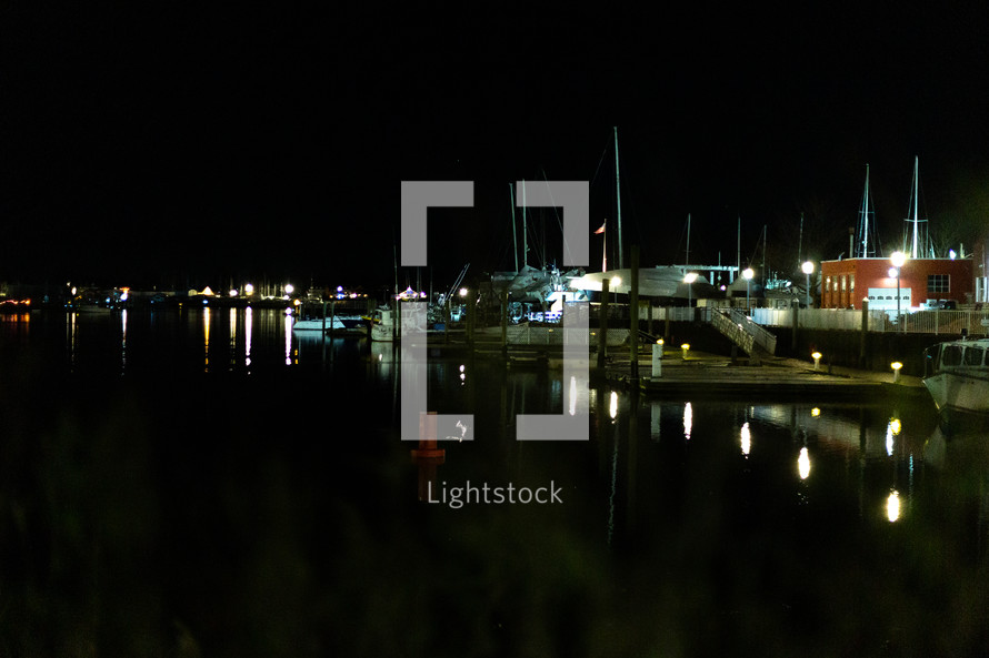 Lights along a pier at night