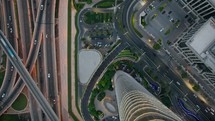 Overhead View Of Dubai Street With Traffic Near The Skycrapers