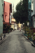 narrow cobblestone street in Turkey 