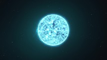Blue star in outer space with a backdrop of stars, orbit 3D animation.	