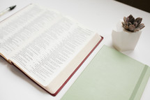 open Bible and journal on a desk 