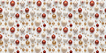 Pattern with Christmas balls in various red, gold, and white sizes.