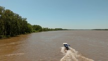 Boat Going down the Mississippi River Near Natchez, Mississippi. High quality 4k footage