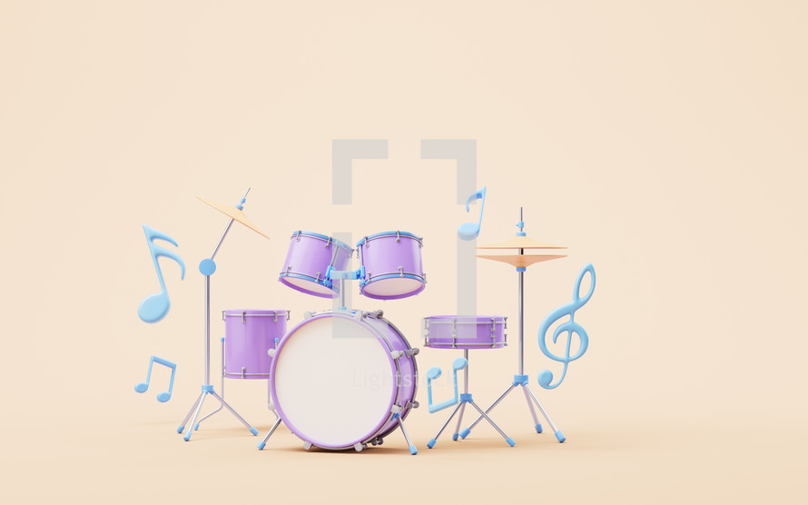 3D cartoon style drum set, 3d rendering.