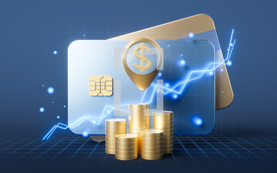 Bank card with 3d cartoon style, 3d rendering.