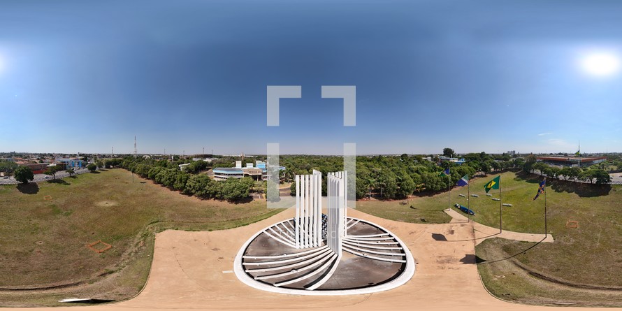 360 aerial photo taken with drone of Monumento SOU UFMS at the university in Campo Grande, Mato Grosso do Sul, Brazil