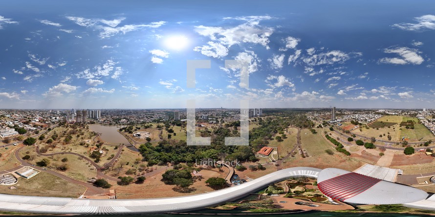 360 aerial photo taken with drone of Pantanal Biopark in Parque das Nações Indígenas in Campo Grande, Mato Grosso do Sul, Brazil