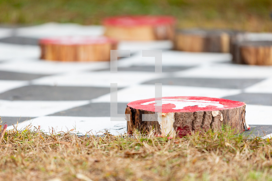 Giant outdoor chess game on ground