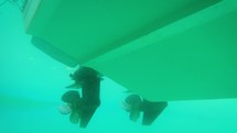 Underwater View of Twins Engines of Speed Boat from Under the Hull, Dublin, Ireland