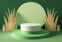 3d illustration of a product scene on a green grass podium