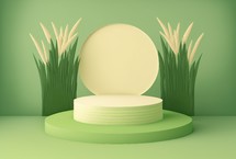 3d illustration of green grass background with podium