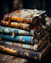 Closeup of old worn books