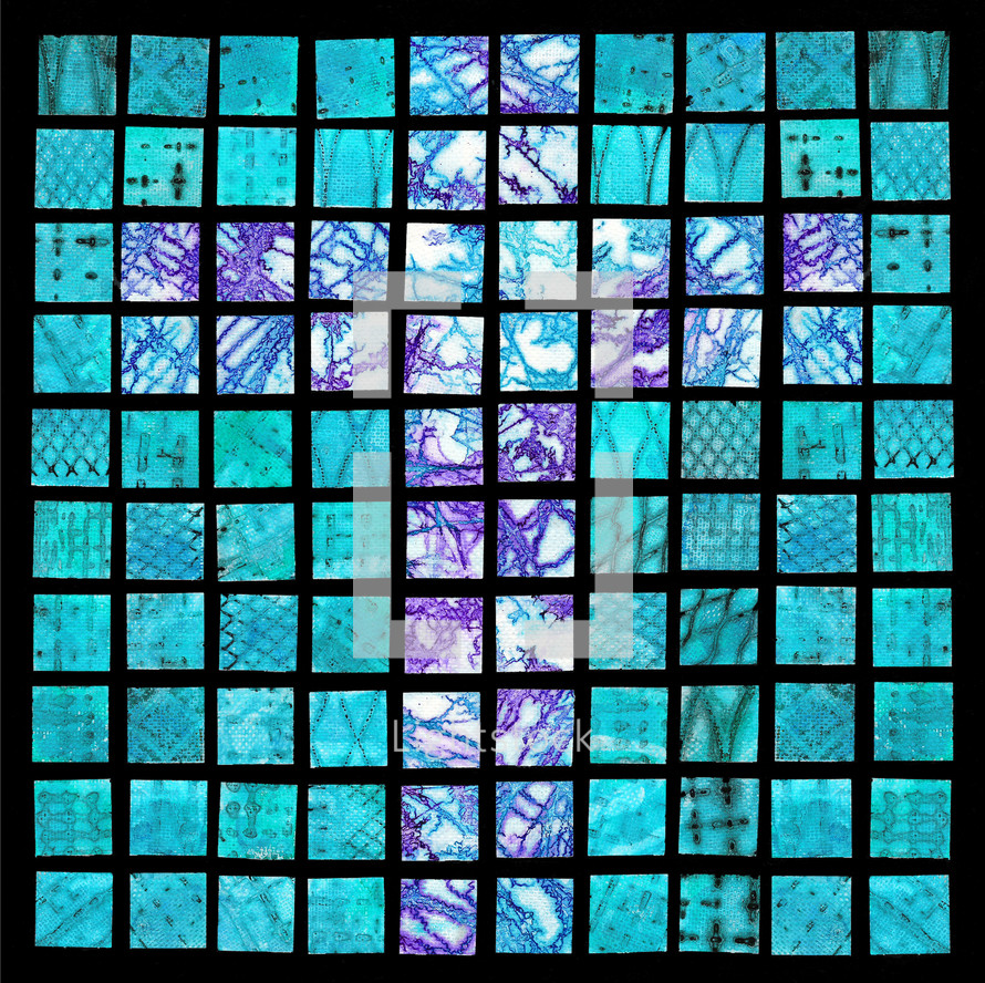 cross mosaic with modern textural design and the look of a stained glass window