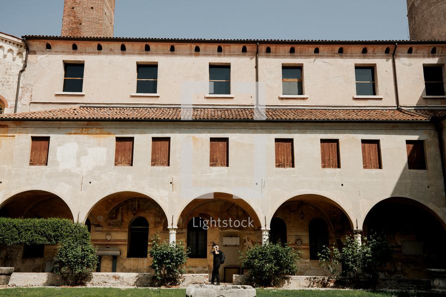  Medieval Historic Architecture With Arch-Covered Passage In  Museum Bassano Del Grappa, Veneto, Italy
