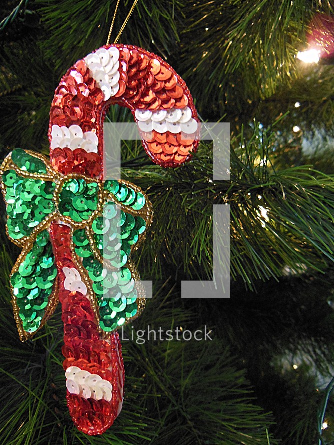 sequin candy cane ornament 