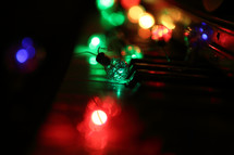 retro lights on vintage piano keyboard
