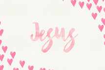 pink hearts in corners, Jesus