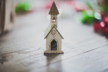 church figurine and Christmas scene 