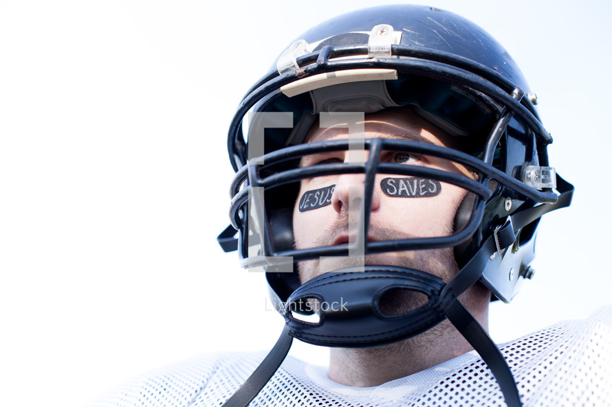 face of a football player in a helmet 