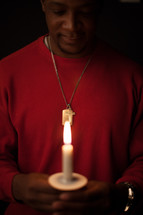 man at a Christmas eve candle light service 