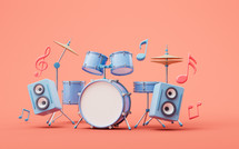 3D cartoon style drum set, 3d rendering.
