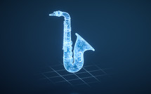 Saxophone with blue technology structure, 3d rendering.