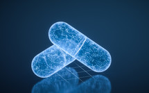 Capsules with blue technology structure, 3d rendering.