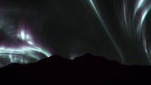 Dancing Northern Lights Filling Dark Sky With Silhouetted Mountains