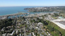 aerial view of a coastal town 