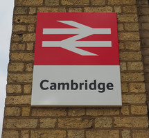 CAMBRIDGE, UK - CIRCA OCTOBER 2018: Cambridge railway station sign