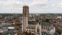 St. Rumbold's Cathedral in Mechelen Flemish city, Belgium - Aerial 