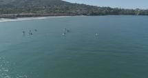 aerial view over kayakers 