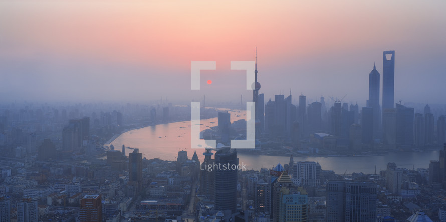 Elevated  View of Shanghai and the Bund at dawn
China. Asia.- editorial use only
