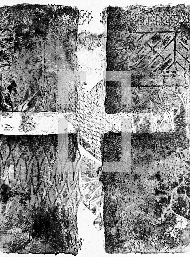 Ink print cross art in black and white