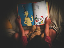 a child reading a Dr Seuss book 