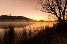 mist over a lake in Canberra 