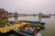 boats on a river in Jaisalmer, India 