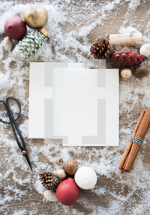 paper in snow and festive border 