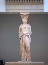LONDON, UK - CIRCA SEPTEMBER 2019: Caryatid from the Erechtheum of Athens Acropolis, pentelic marble, about 415 BC, at the British Museum