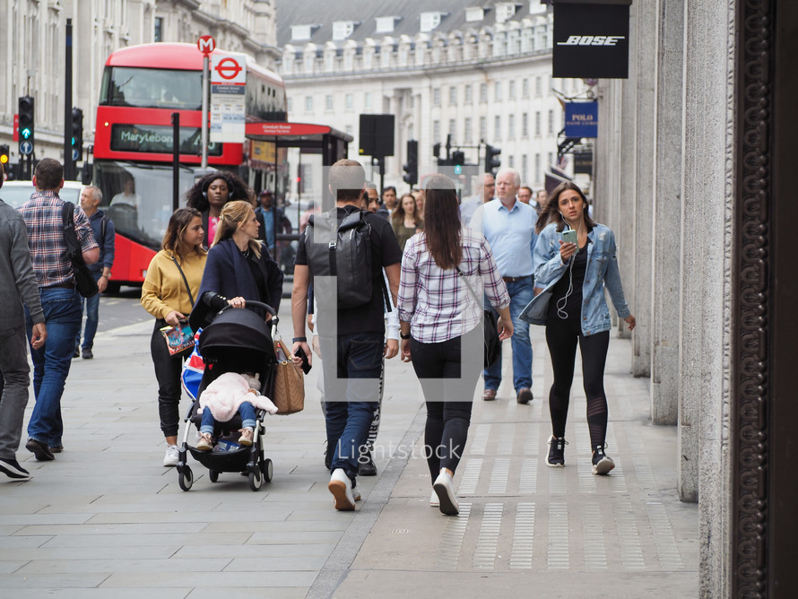 LONDON, UK - CIRCA SEPTEMBER 2019: People in Regent Street