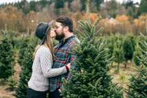 picking out a Christmas tree from a Christmas tree farm 