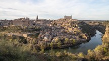 Time Lapse of Toledo from Mirador del Valle Valley Lookout during Sunset Day to Night