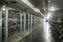 Firenze, Italy - December 22, 2023: Underground bicycle parking in Florence.