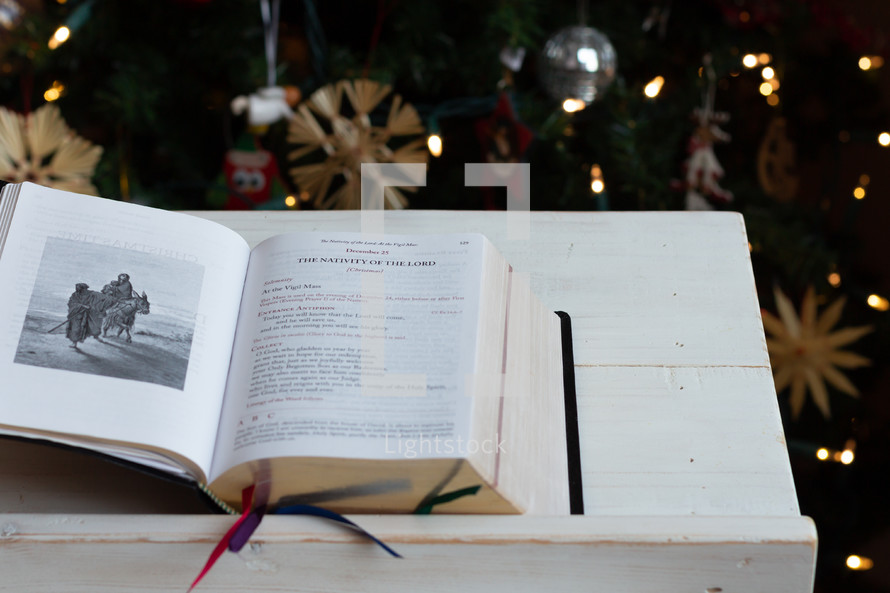 Bible opened to Christmas scripture 