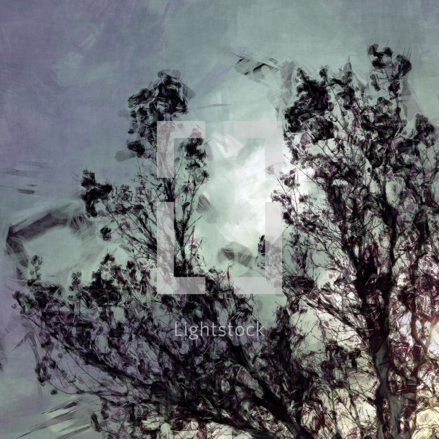 crape myrtle branches  in a painterly style