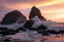 dramatic sunset seascape at a northern California beach. USA