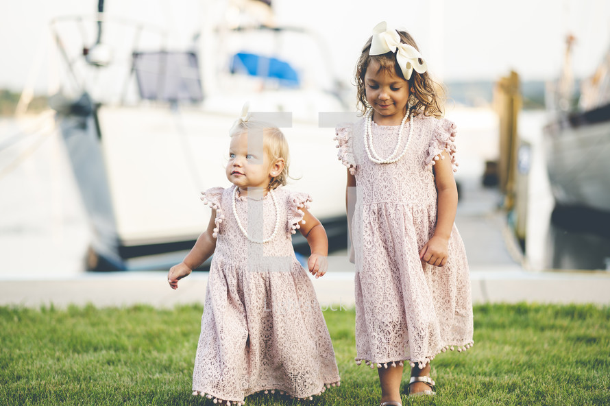 sisters in matching dresses 