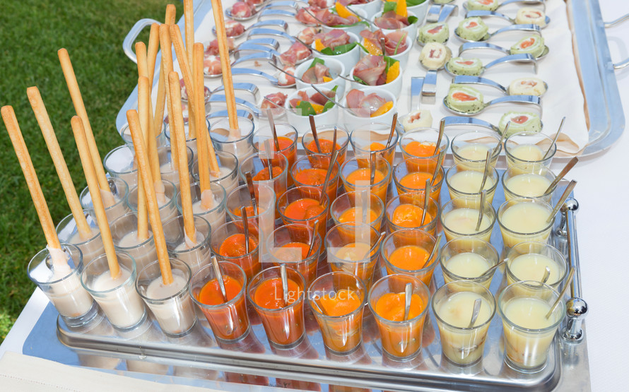 Various Italian specialties on a wedding buffet.